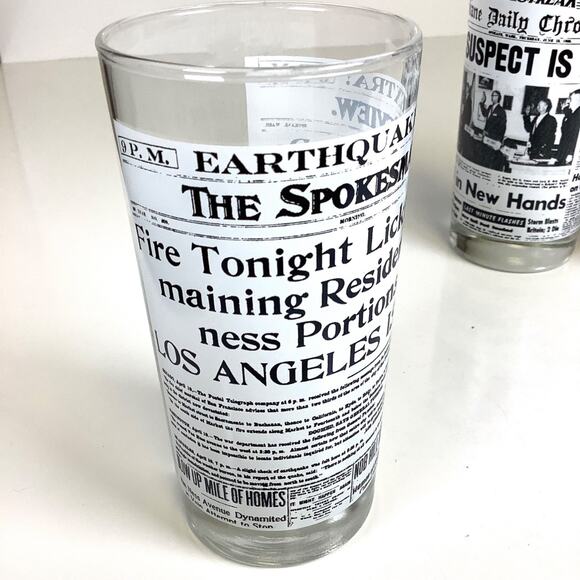 Set of 4 Spokane Daily Chronicle Spokesman Review Newspapers Vtg Bar Glasses - Picture 11 of 12